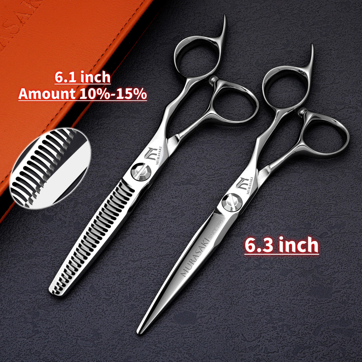 MURASAKI Top-level CNC Barber Scissors Set, Japanese VG10 Steel Barbershop Accessories, 5.7-6.3-6.8 Inches Hair Cutting Shears
