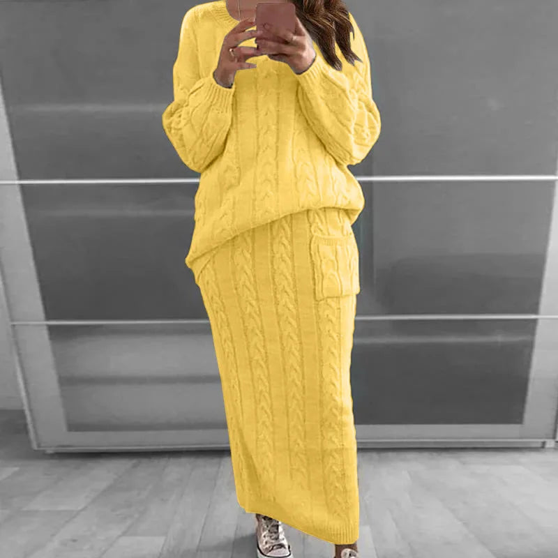 Knit Sweater and Skirt Sets Women Streetwear Autumn/Winter 2023 New Fashion Long Sleeve Pullover Fried Dough Suit for Female
