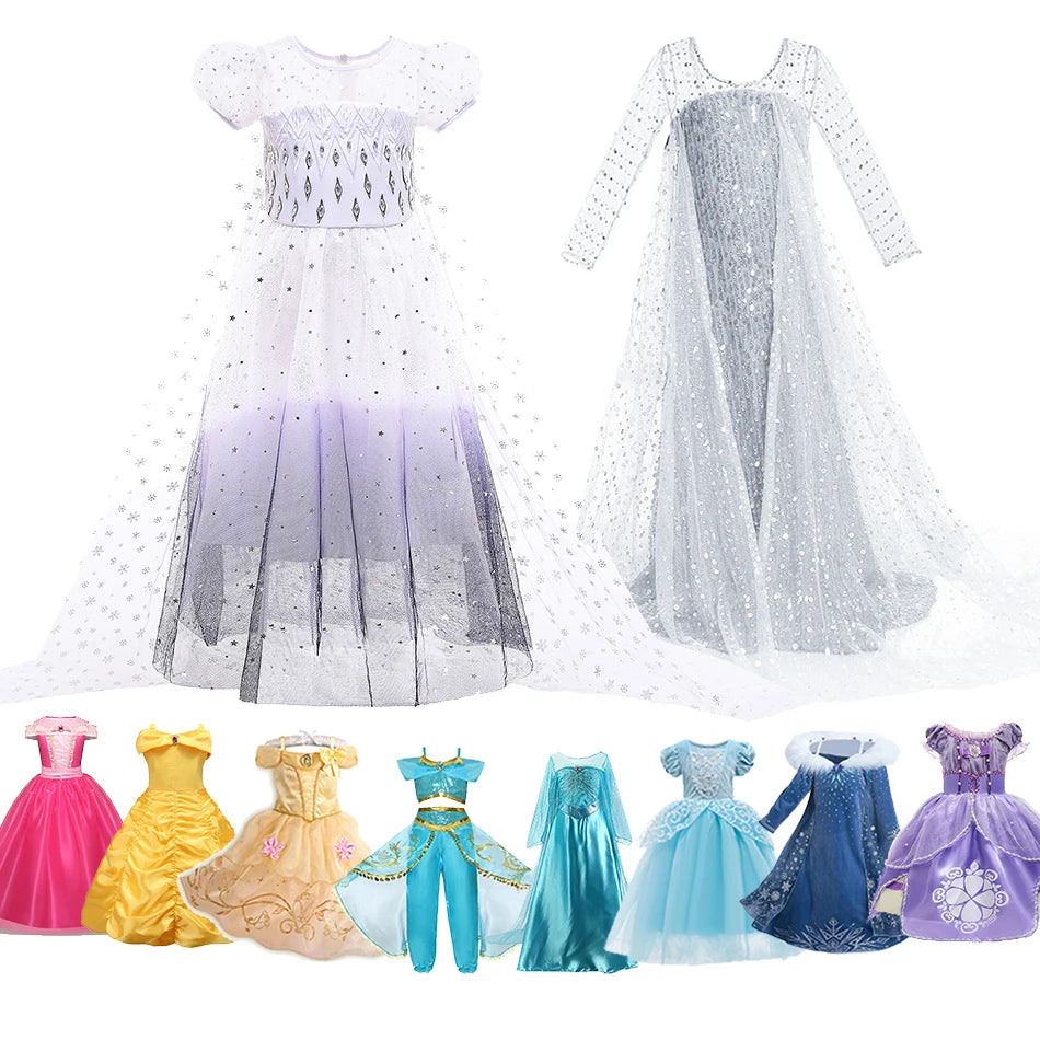 Girl Elsa Anna Dress Up Children Belle Snow White Jasmine Sofia Sleeping