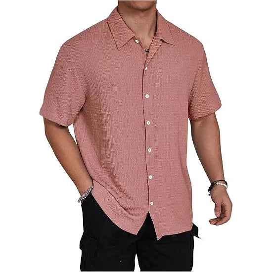 Men's Short Sleeve Button Shirt Summer New Men's Fashion Casual Short Sleeve Shirt Breathable Lightweight Daily Work Tops