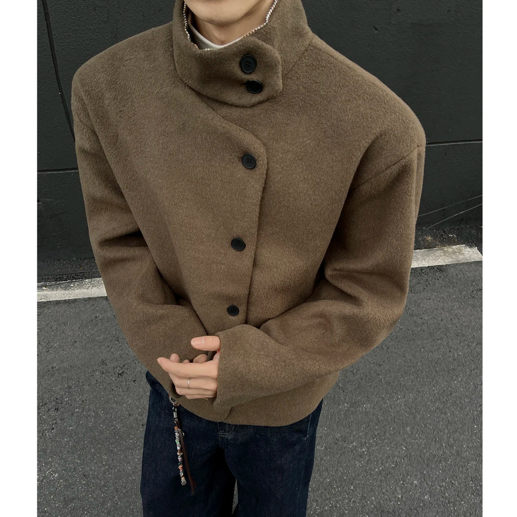 Winter Woolen Jacket Men Caot Warm Windproof 2025 New Style Fashionably Slim-Fitting Short Jacket Coat Individuality Stand-Up