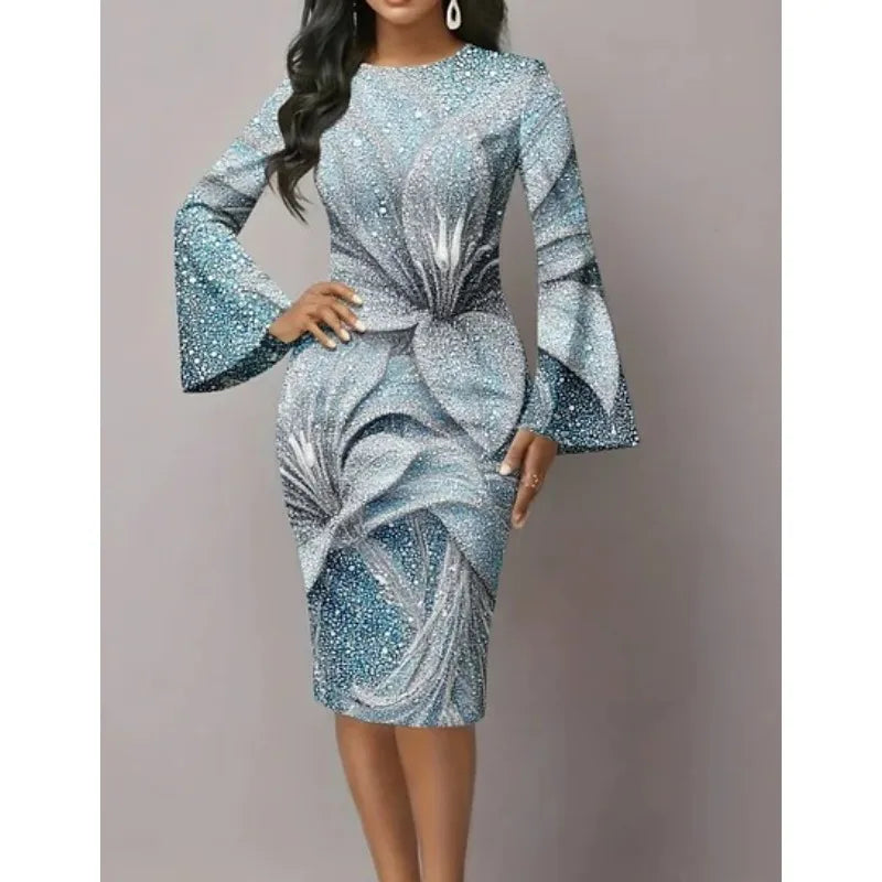 Night Out Dress Black White Graphic Print Bodycon Midi Dress With