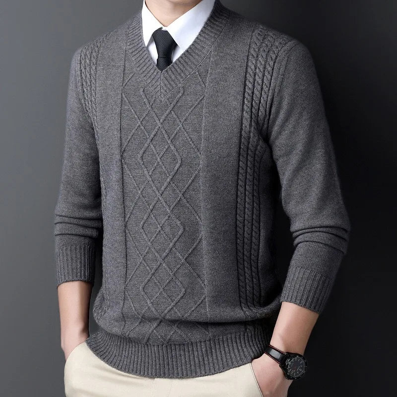 High End Men's Knitwear Sweaters Quality Pullovers Casual Retro Warm Winter V-neck Bottom Wear Sweater for Business Man Clothing