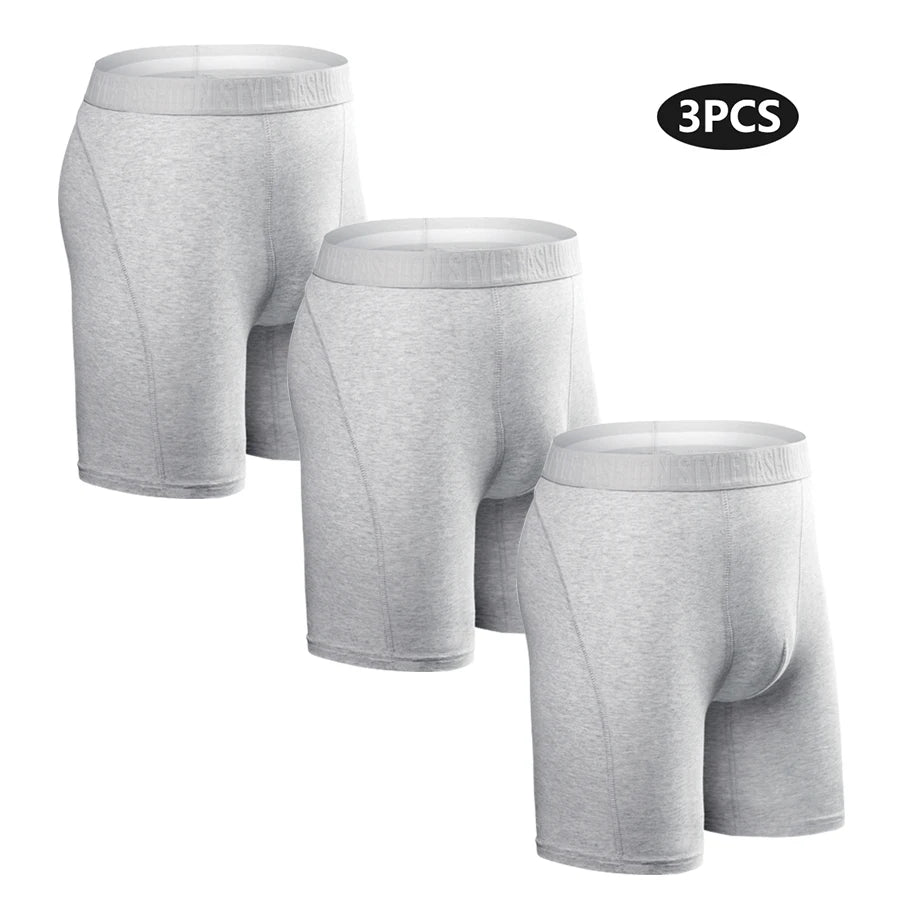 Men's Cotton Long Boxer Shorts – 3 Pack