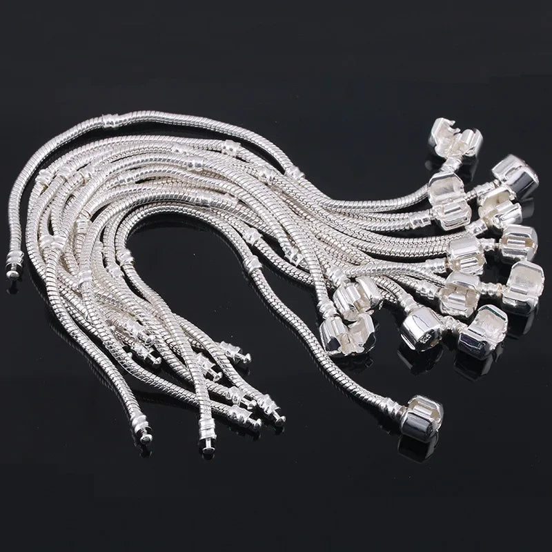 925 Sterling Silver Snake Chain DIY Charm Bracelet For Women Gift