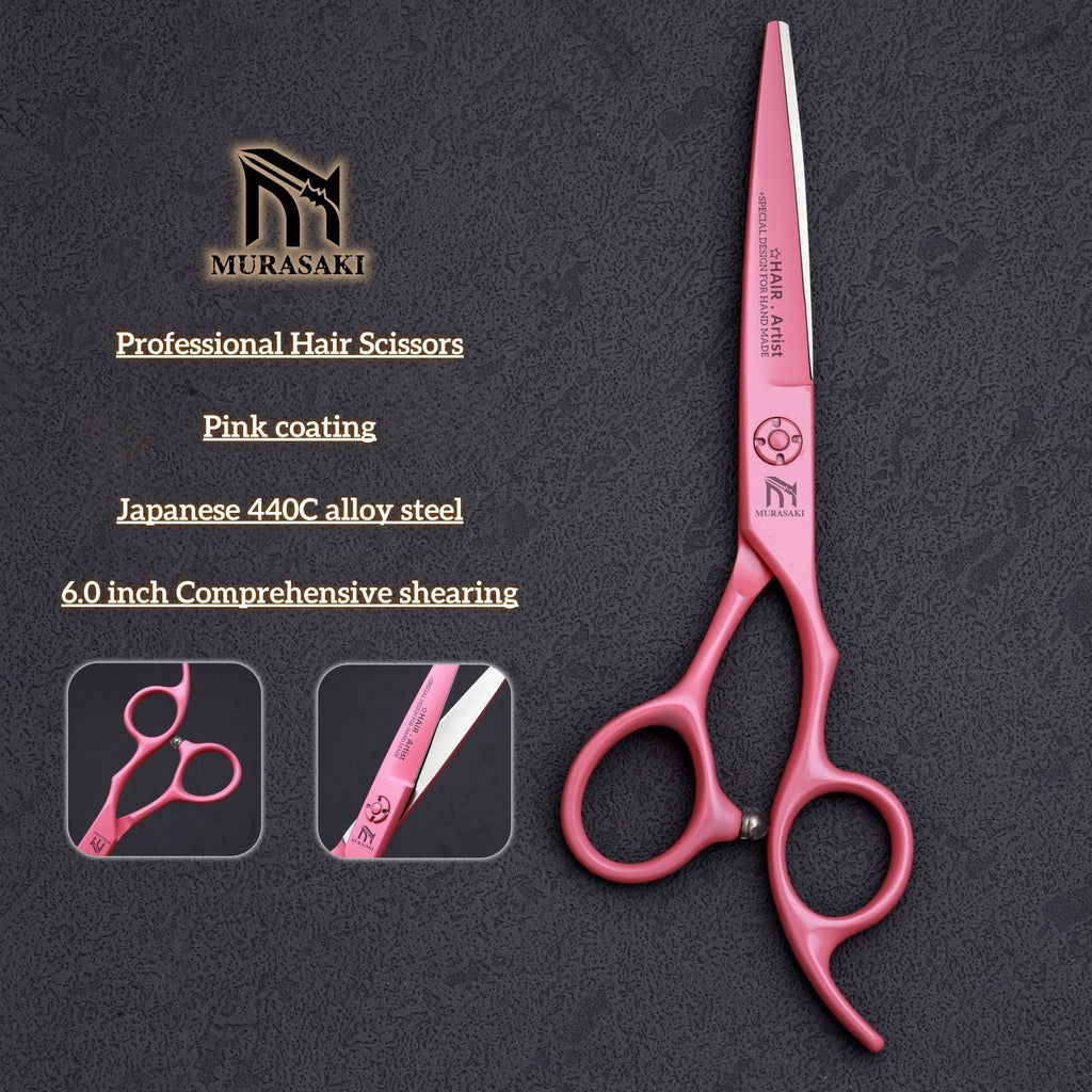MURASAKI Professional Barber Scissors，6.0 Inch Japanese 440C Steel Hairdressing Scissors，Salon High-Quality Hair Cutting Tools
