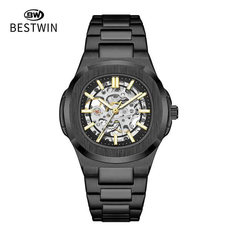 Men Watch Fully Automatic Mechanical Male Watches Double Sided Hollowed Out Luminous Waterproof Alloy Steel Wristwatch Boy Gifts