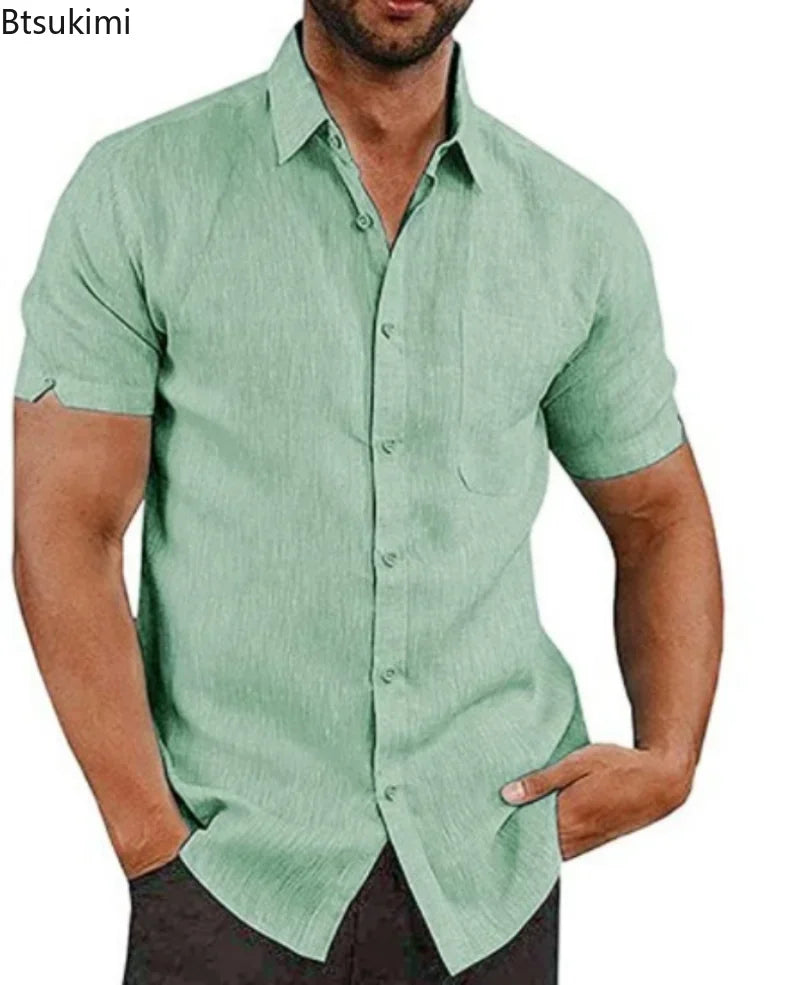 2026 Men's Summer Casual Short Sleeved Shirt Solid Button Up Shirts Male Streetwear Trun-Down Collar Slim Fit T-Shirts for Men