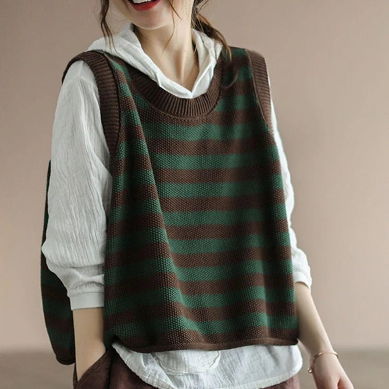 Knit Vests For Women Striped Light Warm Clothing Trend 2025 Promotion Waistcoat New Knitwear Tops Luxury In Short Lady Sweaters