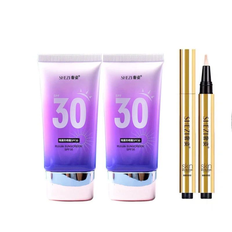 Shezi SPF30 Sunscreen Makeup Set Whitening Concealer Highlight Primer Facial Body Waterproof Base Cosmetic Kit