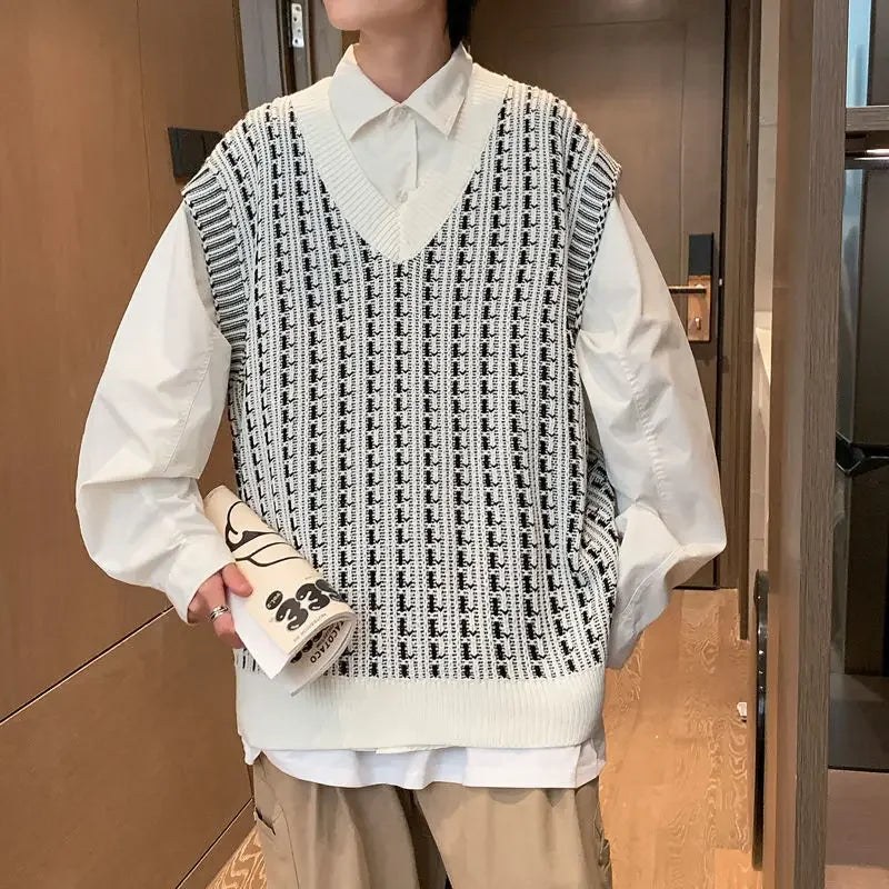 Knitwear Sweaters Male New In Korean Fashion Men's Knitted Vest Y2k Streetwear Style Clothing Deals 2025 Designer Top Waistcoat