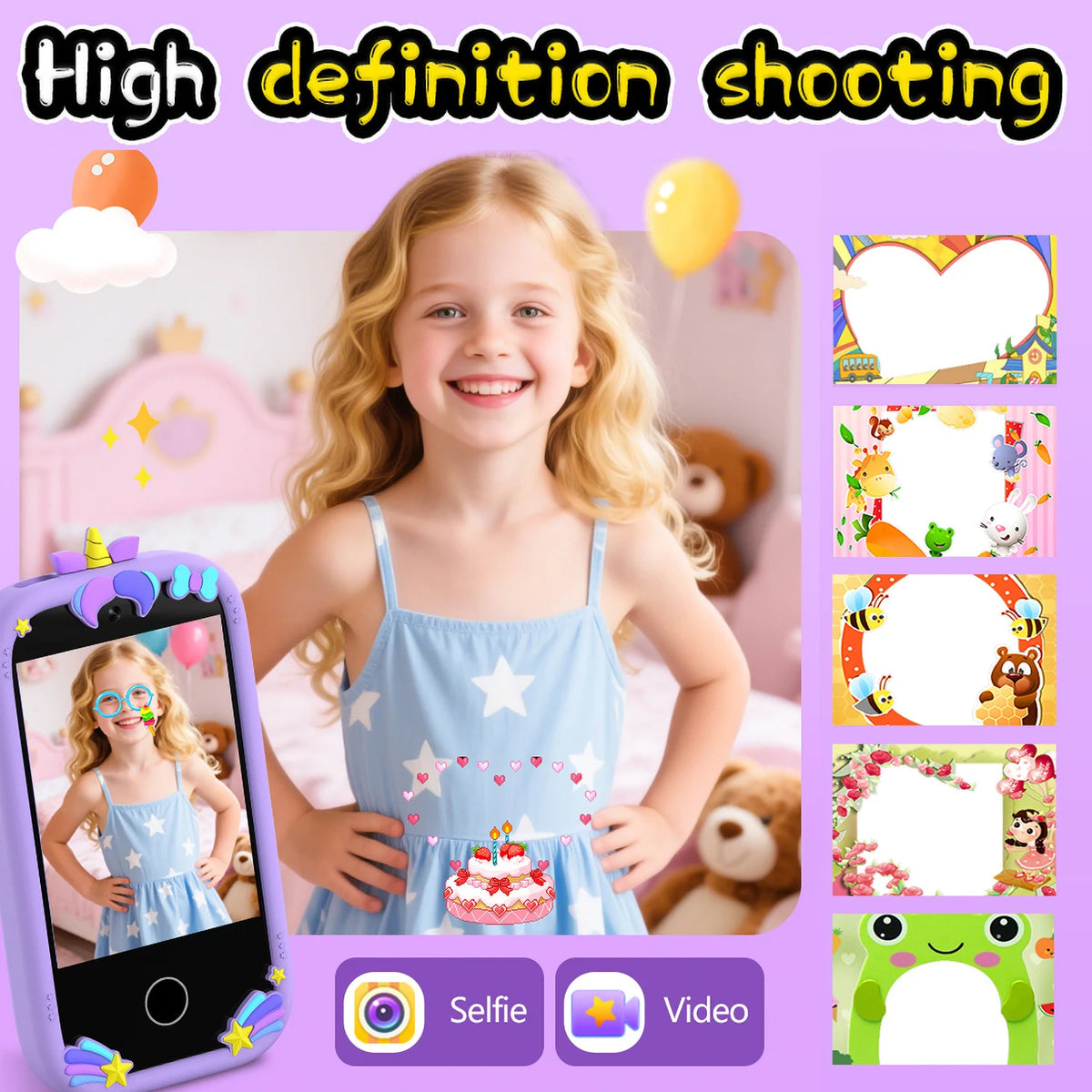 Upgrade Kid Smart Phone Toy 2.8 Inch Touch Video Recording Music Player