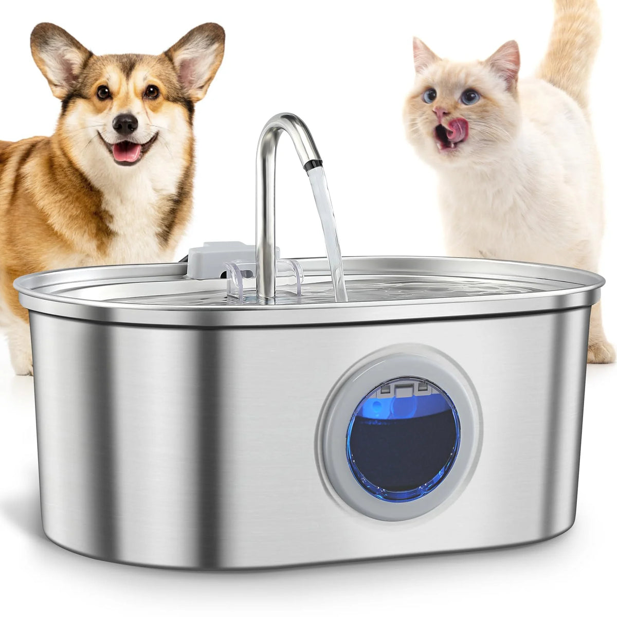 3.2L/108oz Large Capacity Pet Water Fountain 304 Stainless Steel Cat Water Fountain Ultra Quiet Pet Water Dispenser for Cats Dogs Automatic Drinking Bowl with Filter 24/7 Fresh Filtered Water Bowl for Indoor Cats & Dogs with