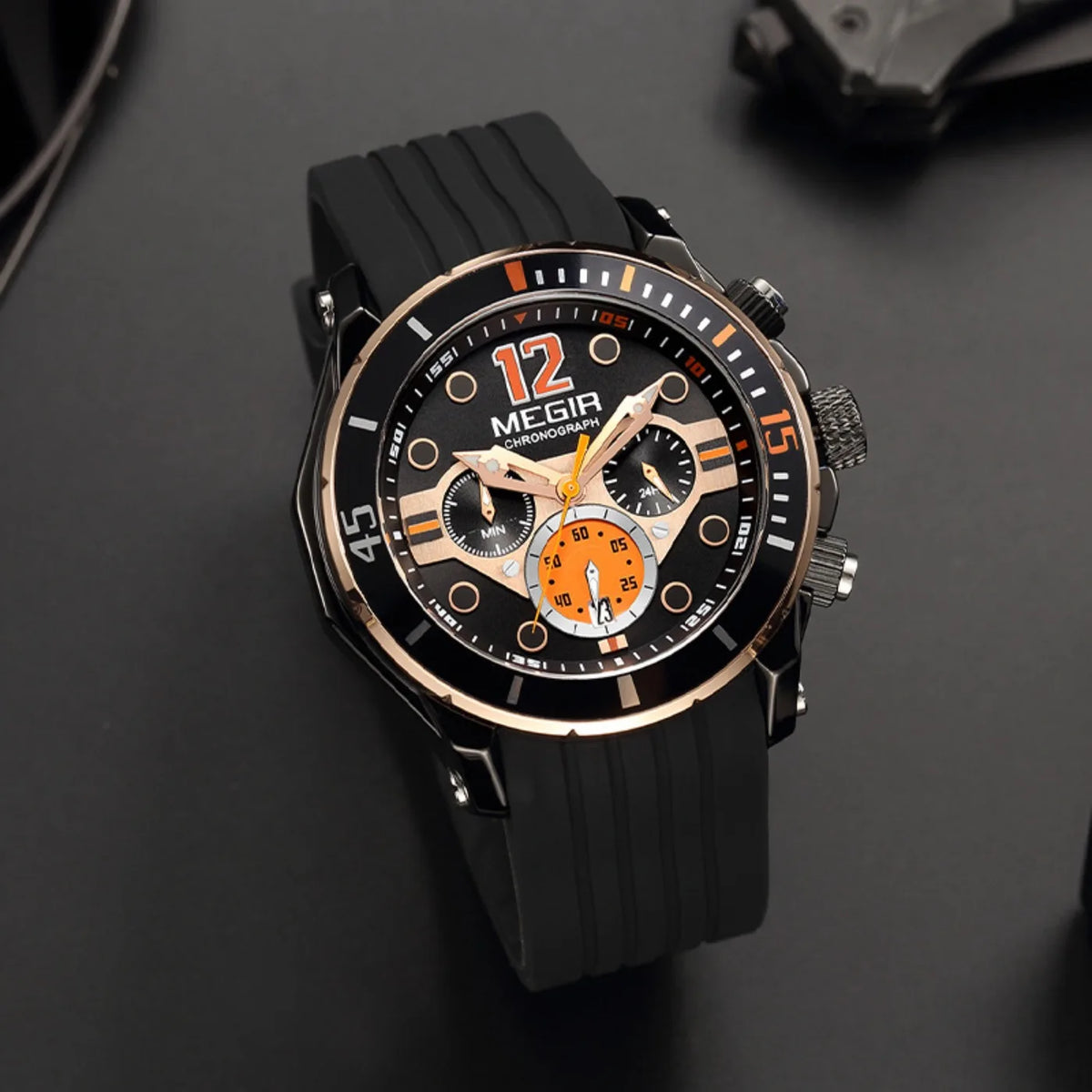 MEGIR Chronograph Watches for Men Fashion Military Sport Silicone Strap Wristwatch with Auto Date Waterproof Quartz Watch Часы