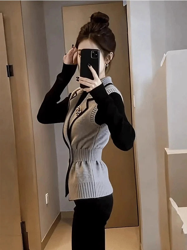 Elegant Knitted Waist-Cinching Vest Outerwear for Women Luxury Style Fashionable Top Women's Premium Feel Spring New Arrival