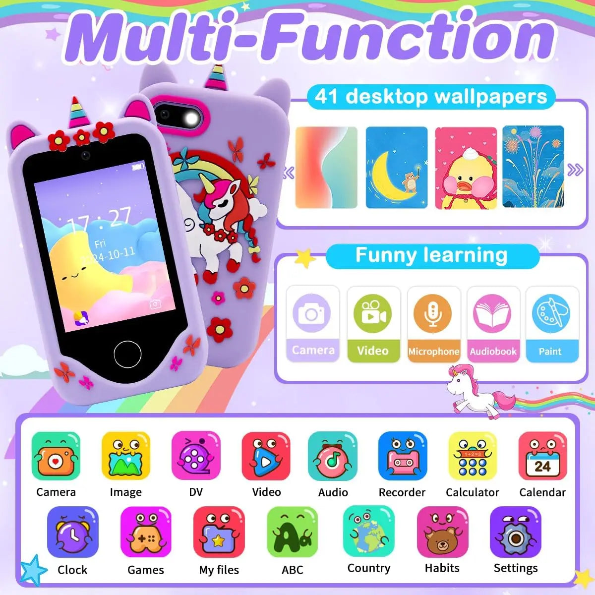Kids Smart Phone For Girls Boys Kids Cell Phone Toys Dual Camera Music
