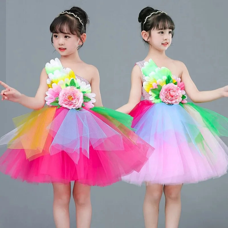 Multicolored Dance Dress Girls Modern Dance Costume Girls Contemporary