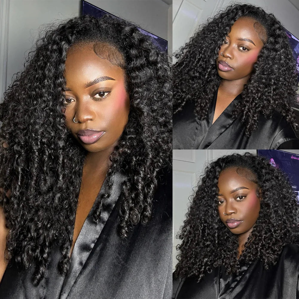Glueless Human Hair Wigs Burmese Curly Headband Wig Upgrade 3 IN 1 Half