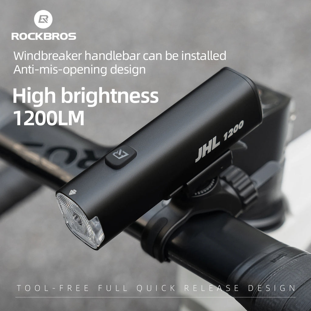 ROCKBROS Bicycle Light 1200LM 5000mAh Type-C Rechargeable Headlight Anti-glare Design IPX6 Flashlight Quick Release Bike Light