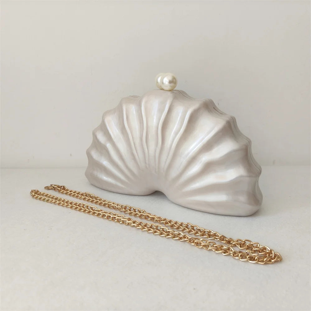 Original Shell Half Room Acrylic Beaded Bag Box Clutches Party Evening Purse Women Shoulder Travel Beach Mini Summer Handbags