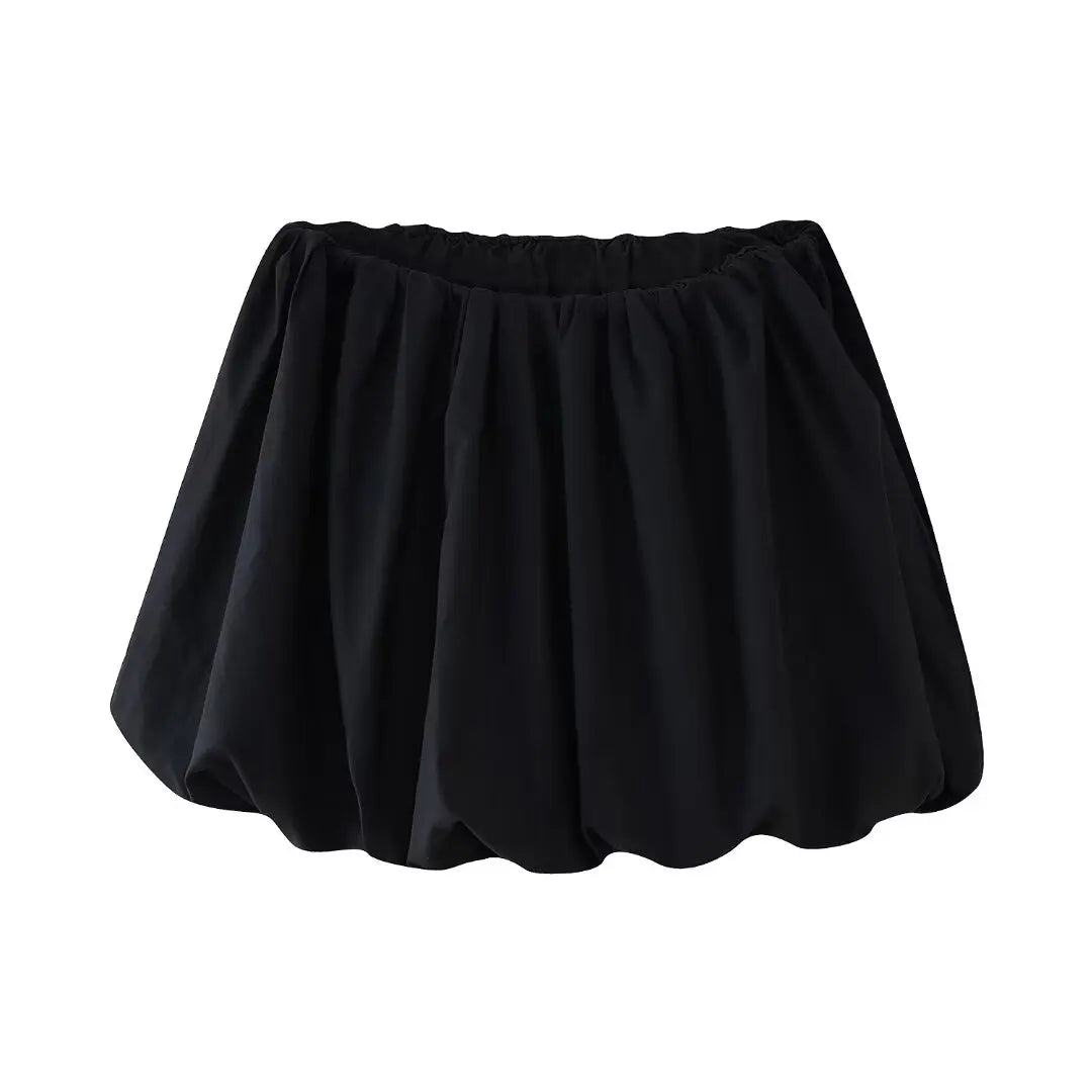 DUOPERI Women's Solid Mini Balloon Skirt Fashion High Elastic Waist Female Chic Lady Casual Y2K Short Skirt