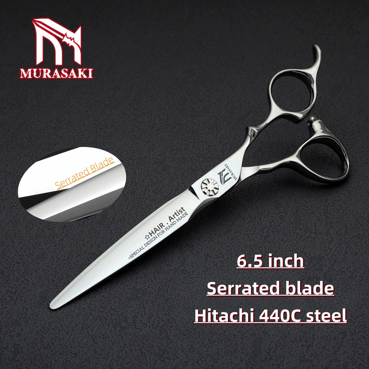 MURASAKI Professional Barber Scissors，6.0 Inch Japanese 440C Steel Hairdressing Scissors，Salon High-Quality Hair Cutting Tools