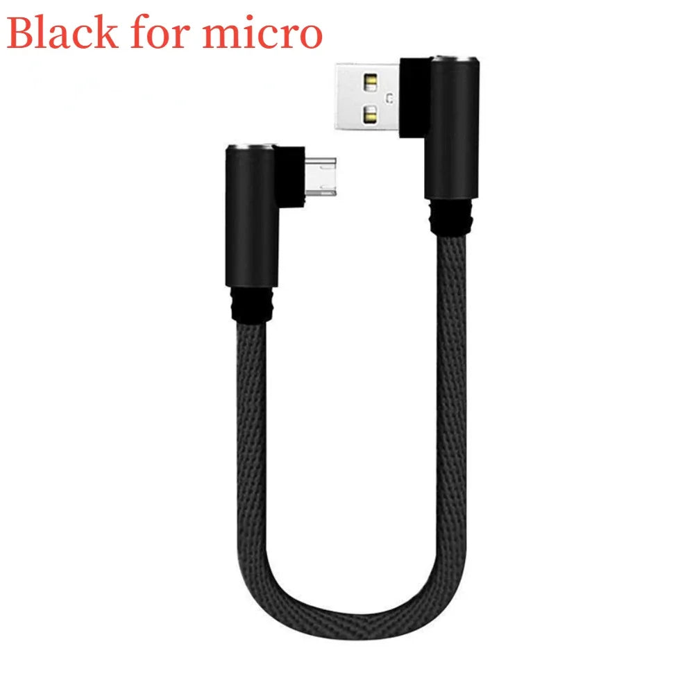 25cm Short Fast Charging Cable Double Elbow 90 Degree USB C Micro USB
