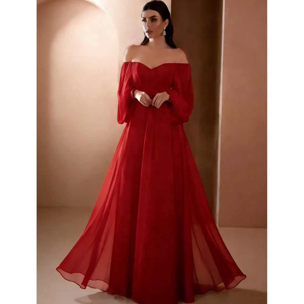 Dresses For Woman Vestidos Solid Color Slim Robe Evening Dress One Line