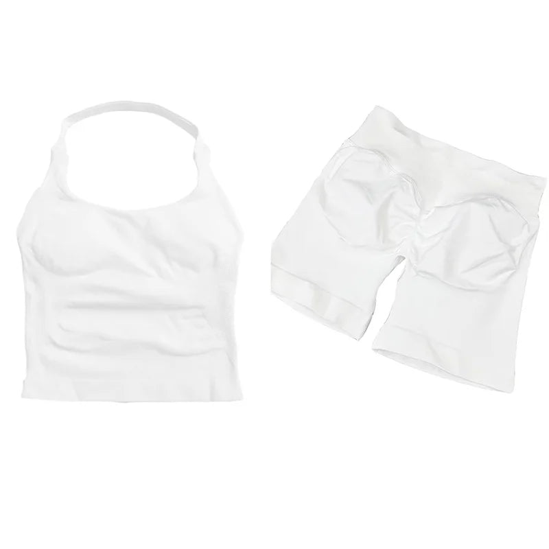 Yoga Sets Women Gym Clothes Longline Strappy Top High Waist Shorts