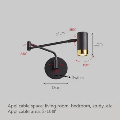 Modern Indoor Touch Sensor Wall Lights Adjustable Swing Long Arm LED Wall Lamps Internal Bedside Lighting Decor Sconce Lights