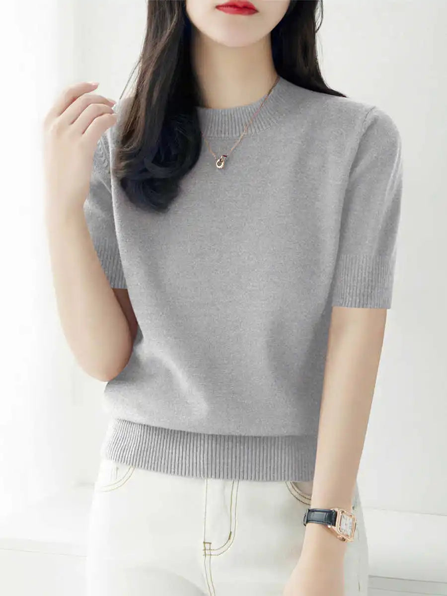 Knitwears New O-Neck Black Knitted Sweater Women Pullovers Short Sleeve Knit Sweater Pullover Women Tops Sueters De Mujer Q3104