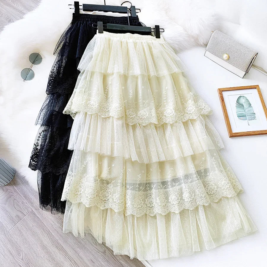 Women Skirts Cake-Style Skirt Spring Summer Lace Skirts Ladies