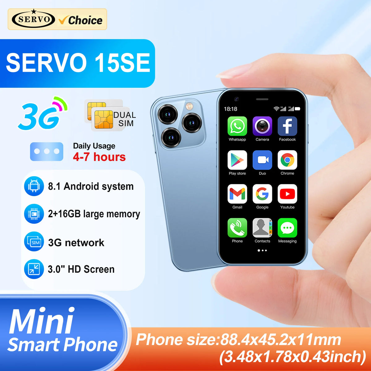 SERVO 15SE Mini Smartphone 3G WCDMA Android System WiFi Hotspot Play