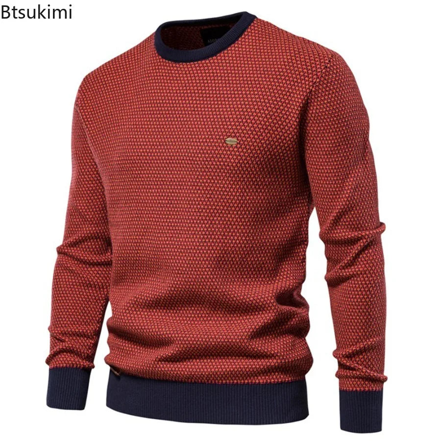 2026 Fashion Spliced Knitted Sweaters for Men Casual Warm O-neck High Quality Pullovers Autumn Winter Fashion Knitwear Tops Male