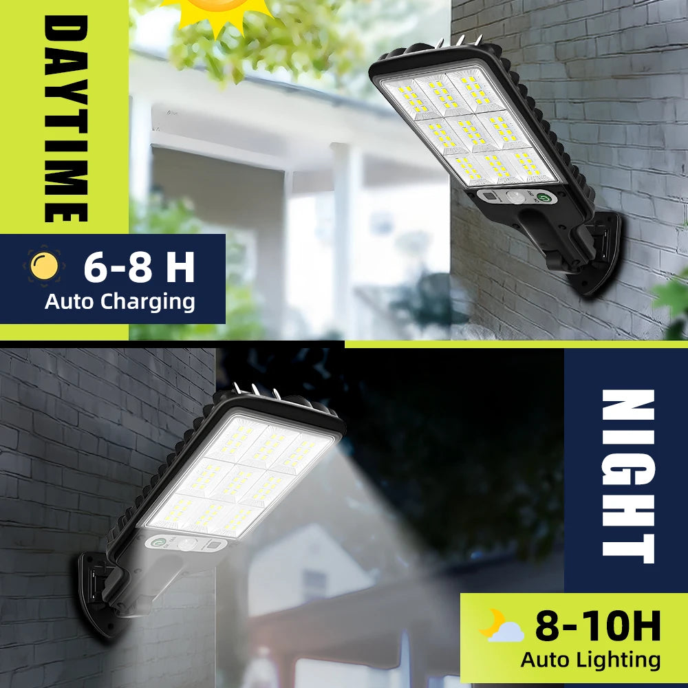 LED Solar Outdoor Wall Lights With Motion Sensor, 3 Lighting Modes IP65