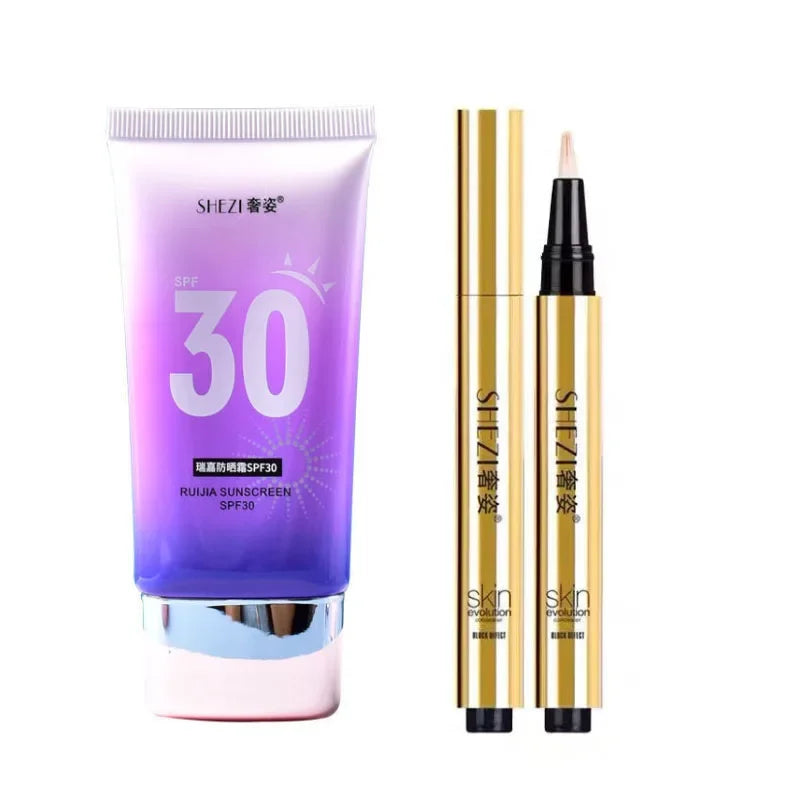 Shezi SPF30 Sunscreen Makeup Set Whitening Concealer Highlight Primer Facial Body Waterproof Base Cosmetic Kit