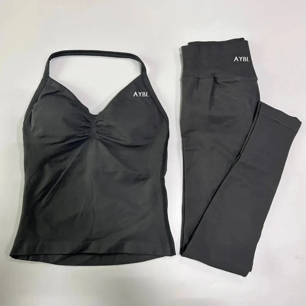 Yoga Set Seamless Gym Set Women Tank Tops High Waist Scrunch Yoga