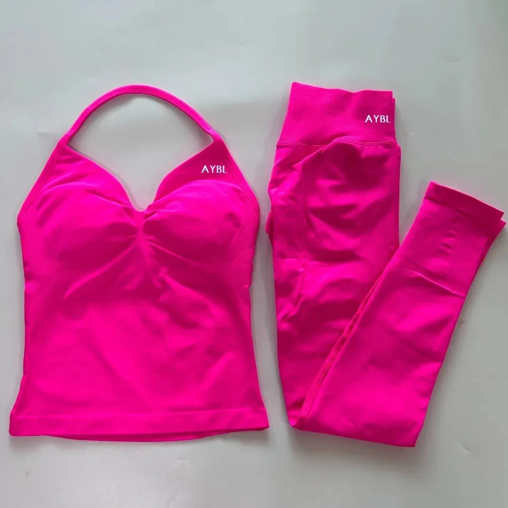 Yoga Set Seamless Gym Set Women Tank Tops High Waist Scrunch Yoga