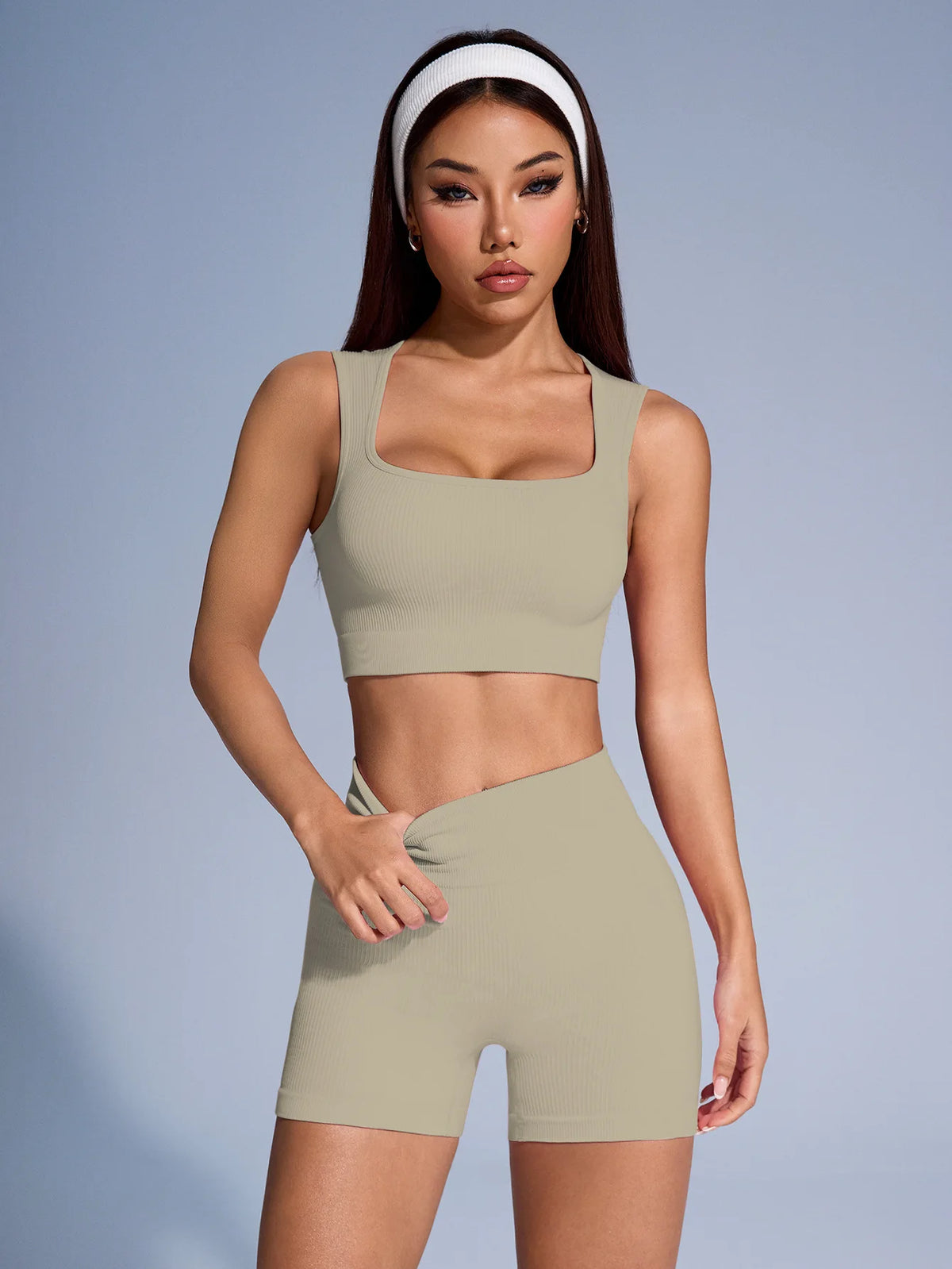 Seamless Ribbed Yoga Sets Workout Sets for Women 2 Pieces Gym Suits