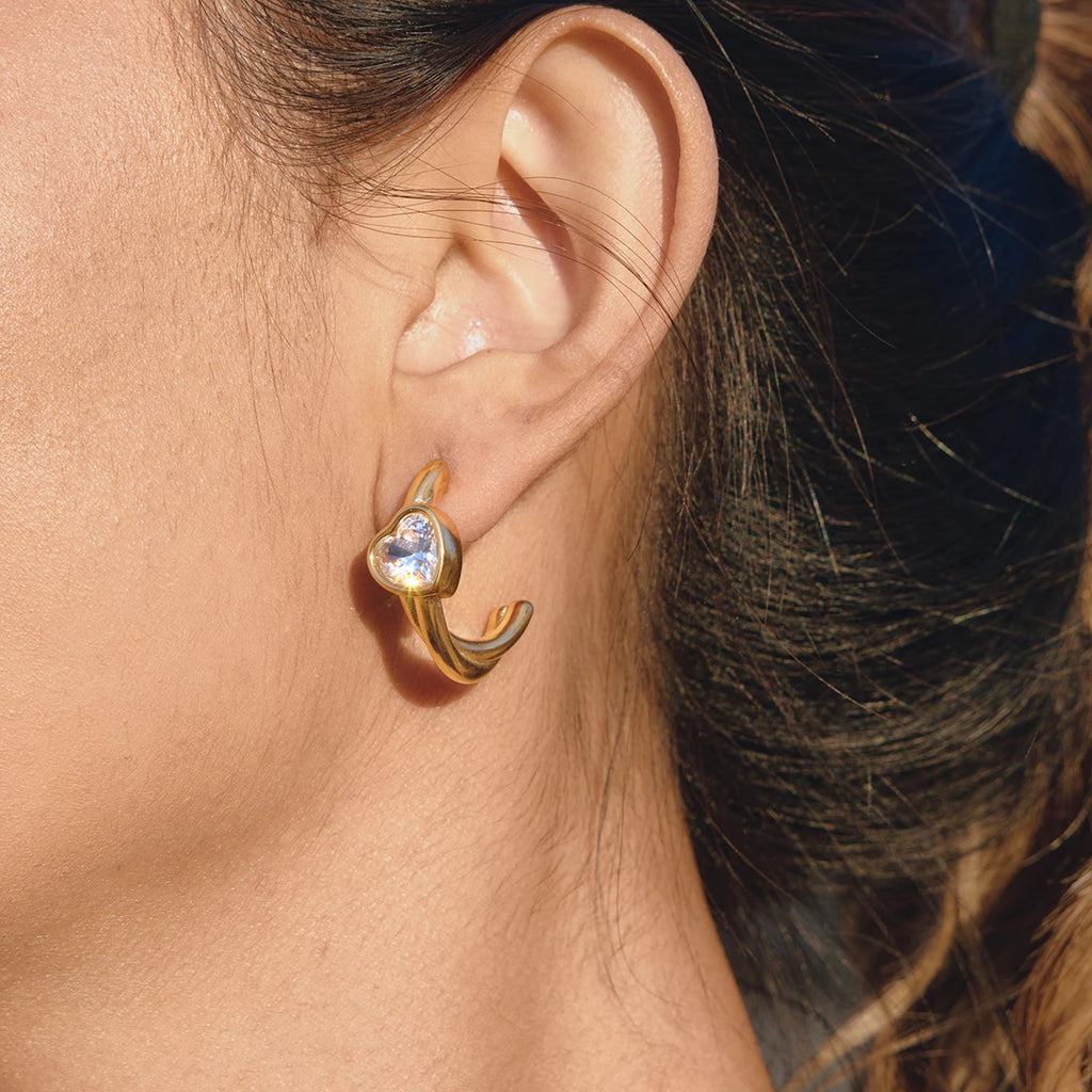 Youthway Delicate Zircon C Shape Stud Earrings For Women Minimalist 18K