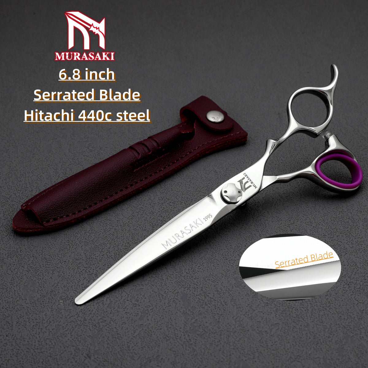 MURASAKI Professional Barber Scissors，6.0 Inch Japanese 440C Steel Hairdressing Scissors，Salon High-Quality Hair Cutting Tools