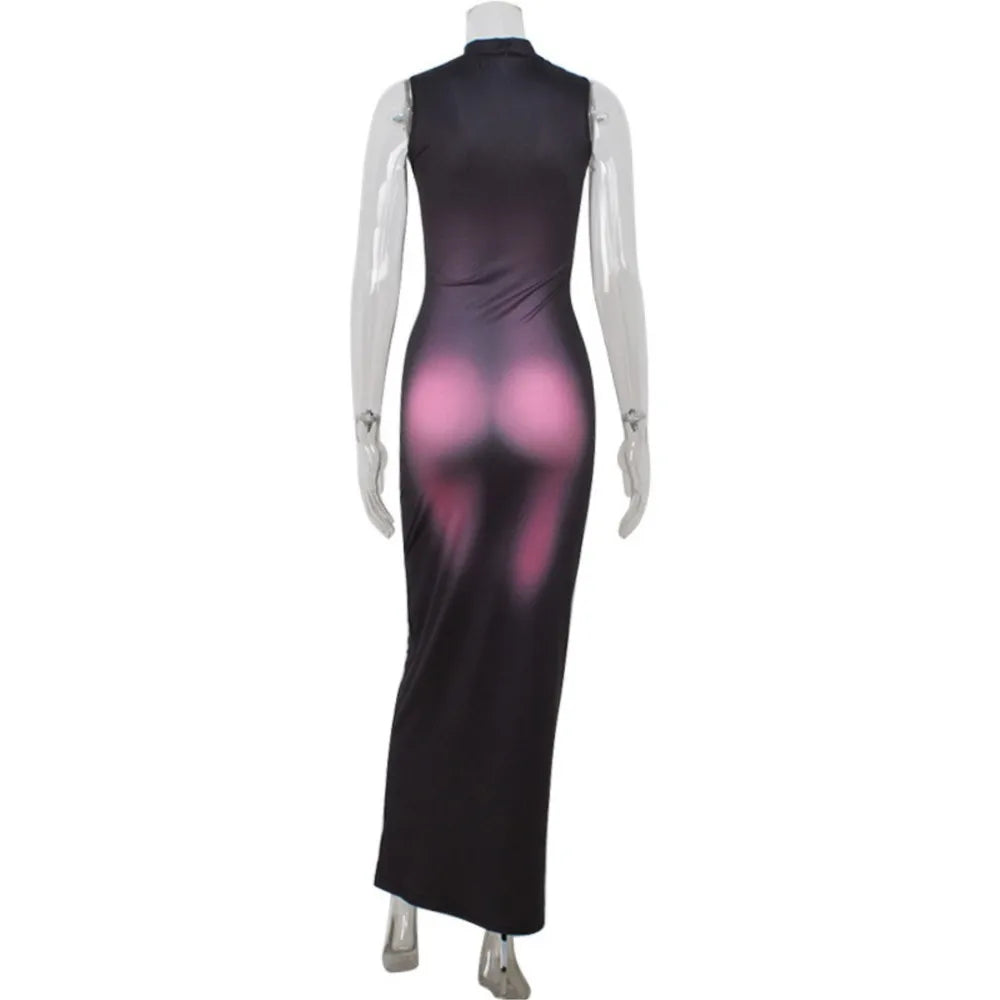 Dresses For Woman Printed Sleeveless Evening Dress Package Hip Vestidos