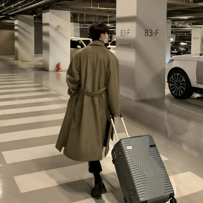 Korean Fashion Winter Jacket and Coat Men 2025 Mens Casual Thicken Wool Oversized Overcoat Male Streetwear Warm Belt Long Coats