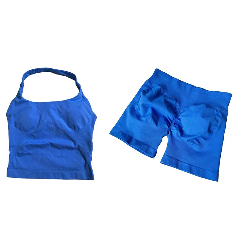 Yoga Sets Women Gym Clothes Longline Strappy Top High Waist Shorts