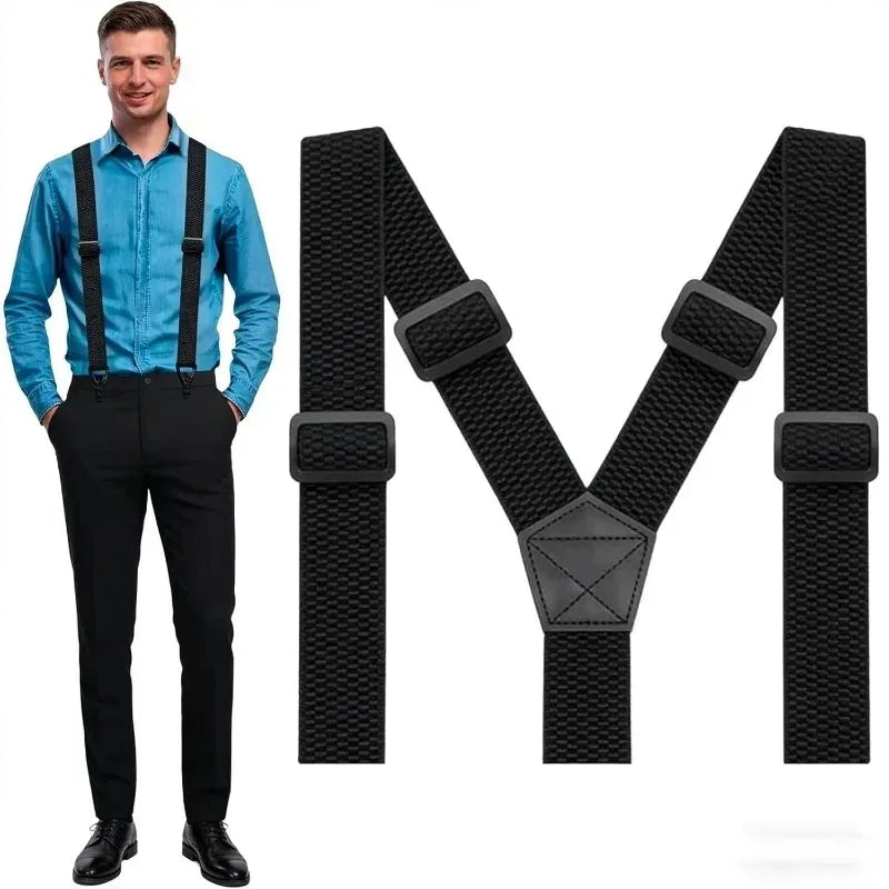 New Heavy Duty Work Suspenders for Men 3.8cm Wide with Plastic Gripper Clasps Adjustable Elastic Trouser Pants Braces-Black 1pcs