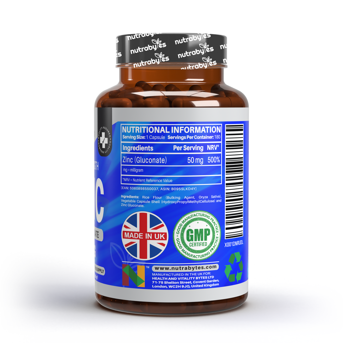 Zinc (Gluconate) 50mg | Maximum Strength, Pure Zinc Capsules | 180 Vegan Capsules | 6 Months Supply | Immunity Support, Eye & Skin Health | Made in the UK
