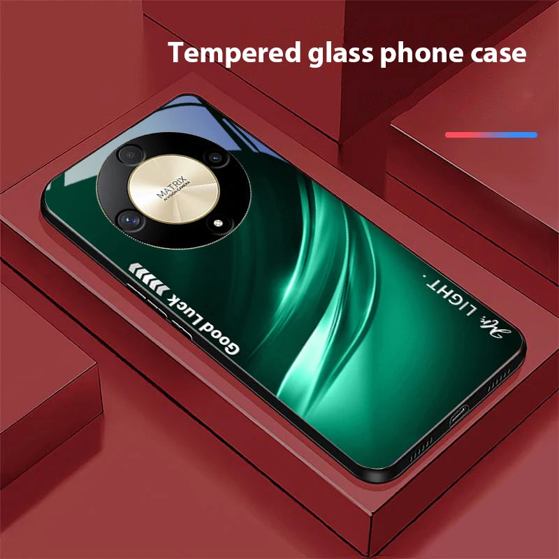 Gradient soft green For Honor 50 70 30 90 200 X5 X5b Plus X6 X8 4G 9 X9c Smart 30 Max  Magic 4 5 Pro 7 Lite glass phone case