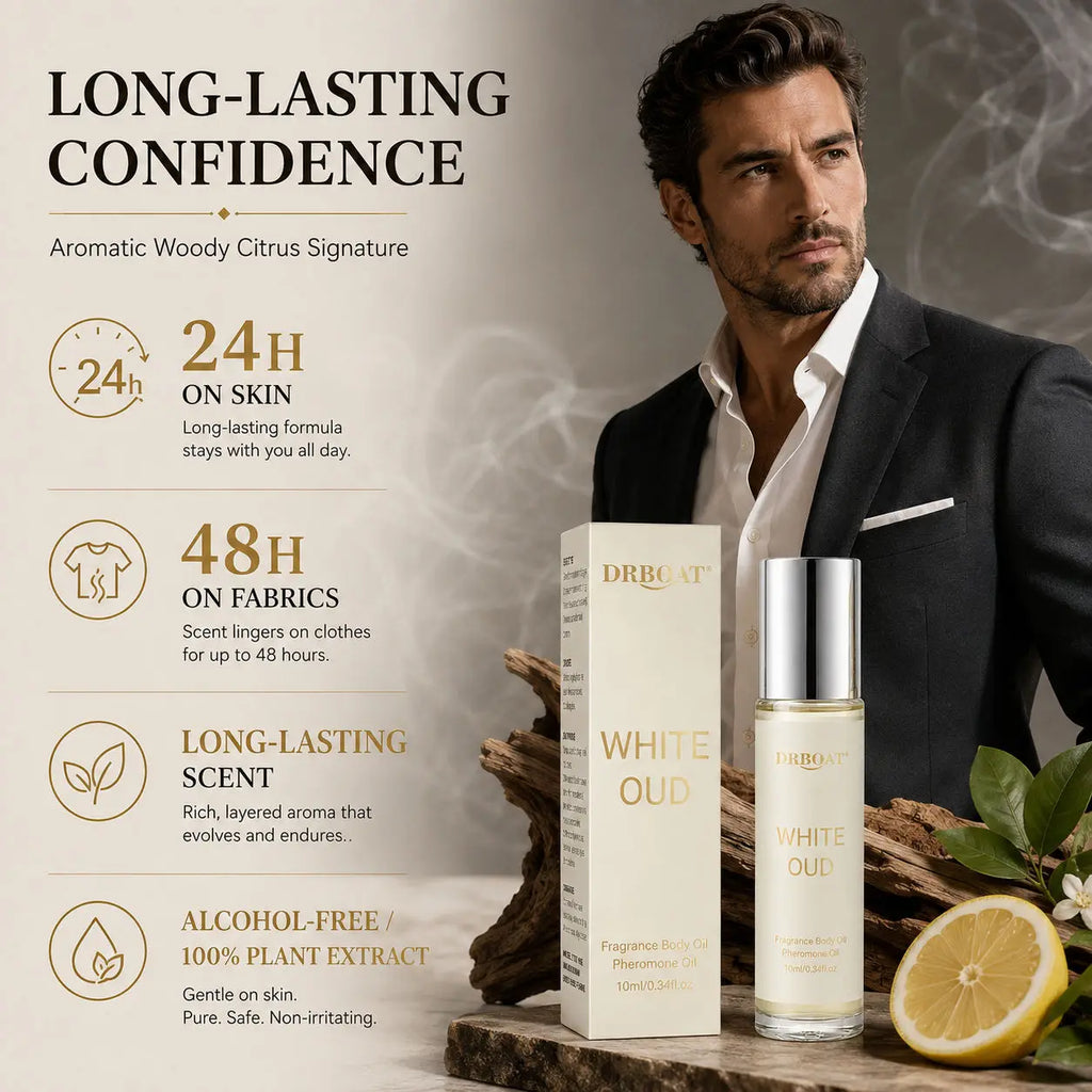 Men Roll-on Perfume Oil,Fresh Citrus White Oud Woody,Alcohol-Free Long Lasting Scent,Portable Pocket Travel Fragrance Gift