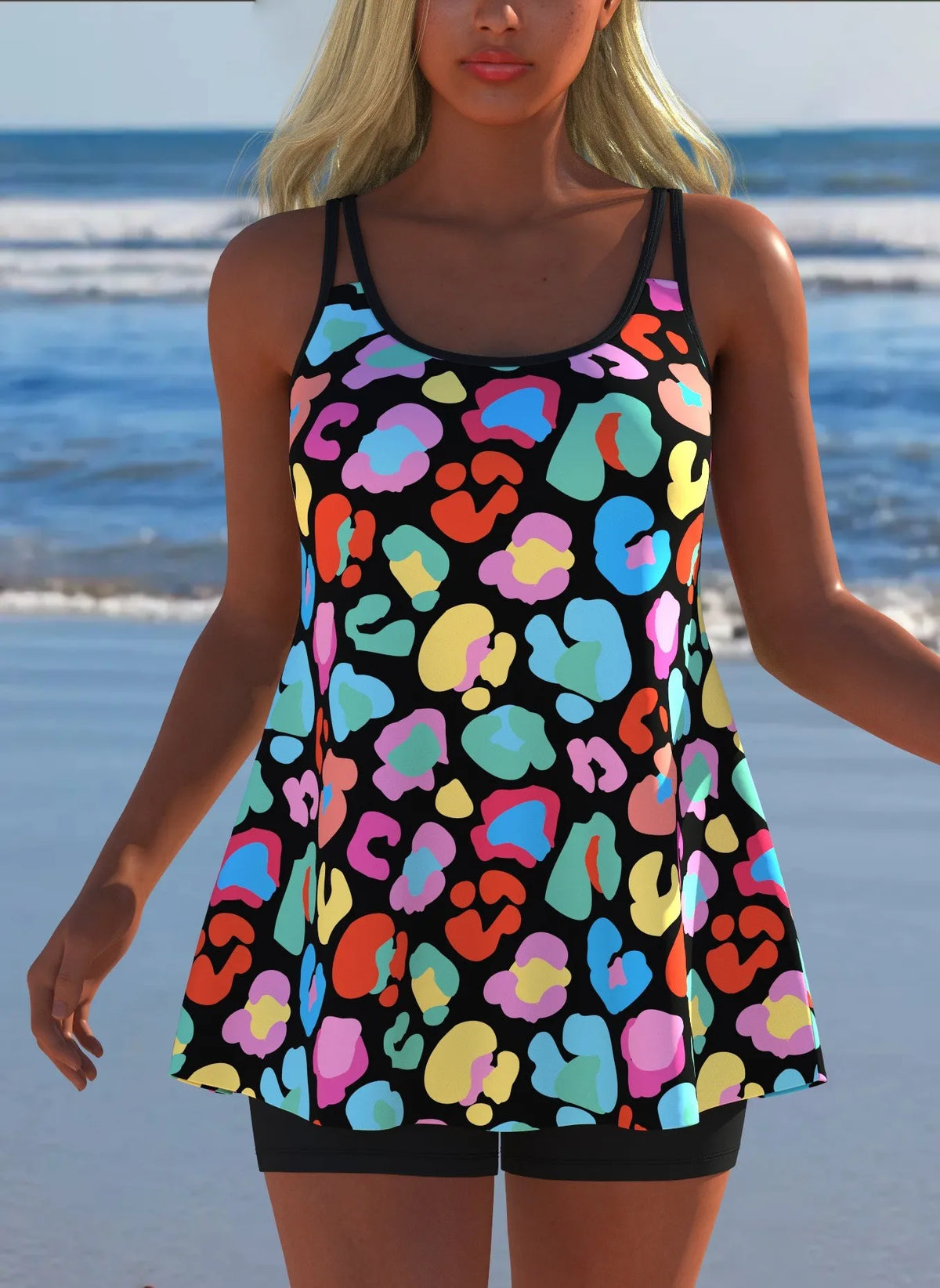 Women's Black & White Print Tankini