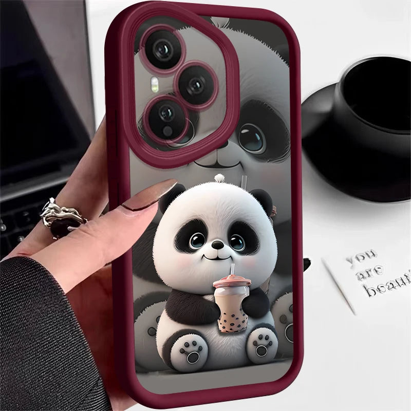 Drink Milk Tea Panda Patterned Phone Case For Honor 400 200 Pro X8c X9c Smart X6a X6b X6c Magic7 Lite Shockproof Soft TPU Cover